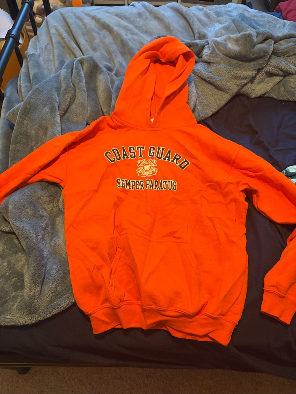 Gildan Orange Coast Guard Hoodie with Semper Paratus Emblem